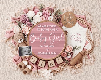 Baby Girl Pregnancy Announcement Digital, Girl Baby Announcement, Baby Reveal, Social Media Reveal, Sale