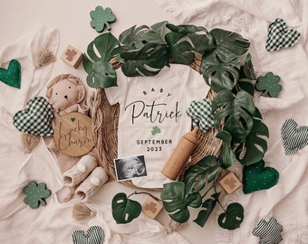 St Patrick's Day Digital Pregnancy Announcement, Neutral, Social Media, Boy or Girl, Lucky Charm