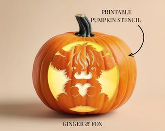 Highland Cow Pumpkin Carving Stencil, Easy Halloween Design (Digital Download)