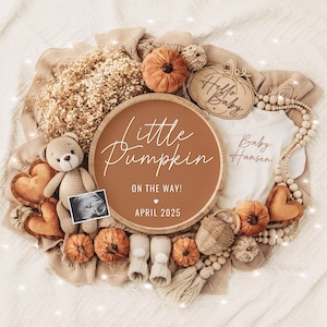 Fall Digital Pregnancy Announcement, Neutral, Social Media, Facebook, Instagram, With Sonogram