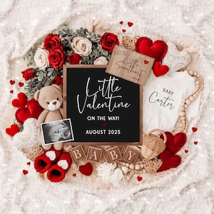 Valentine&#39;s Day Pregnancy Announcement: Boho Teddy Bear, Editable Template (Digital)