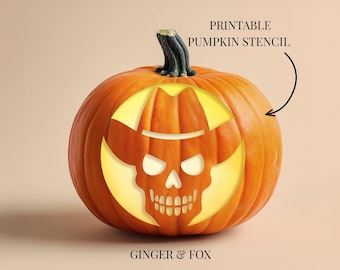 Western Skeleton Pumpkin Carving Stencil, Easy Halloween Design (Digital Download)