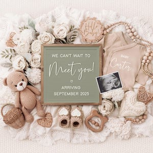 Cozy Boho Teddy Bear Pregnancy Announcement: Editable Social Media Template (Digital Download)