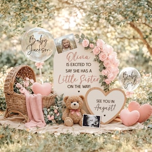 Little Sister Sibling Woodland Pregnancy Announcement: Baby Social Media Reveal