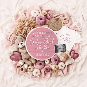 Fall Baby Girl Pregnancy Announcement: Social Media Reveal (Digital)