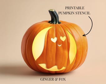 Cute Ghost Pumpkin Carving Stencil, Easy Halloween Design (Digital Download)