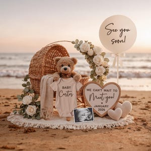 Beach Pregnancy Announcement: Editable Social Media Baby Reveal (Digital Download)