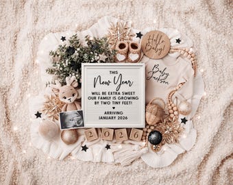 New Year Digital Pregnancy Announcement, Baby Announcement, Social Media, Facebook, Instagram