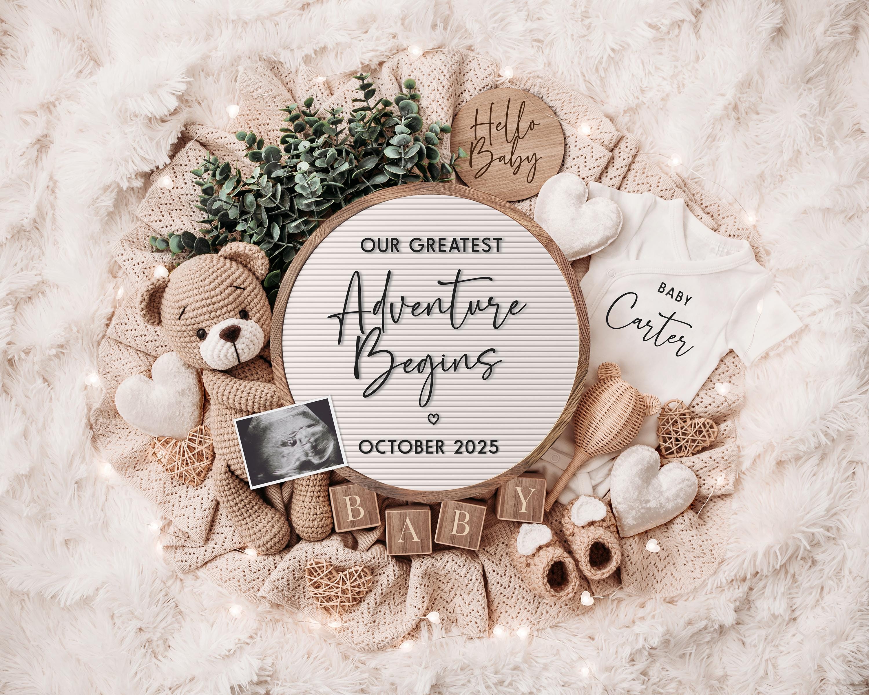 Digital Pregnancy Announcement, Baby Announcement, Baby Reveal, Social Media Reveal, Adventure Begins, Editable Template