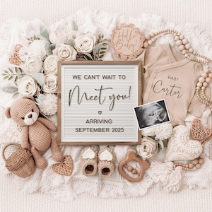 Editable Boho Teddy Bear Pregnancy Announcement: Social Media Reveal (Digital)