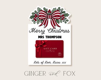 Christmas Bow and Ribbon Teacher Gift Card Template - School Gift