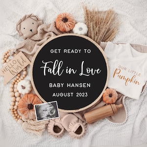 Fall Digital Pregnancy Announcement, Neutral, Social Media, Facebook, Instagram, With Sonogram, Autumn
