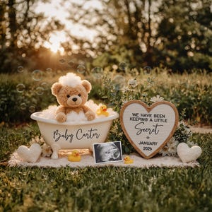 Boho Bear Pregnancy Announcement: Editable Social Media Reveal (Digital Download)