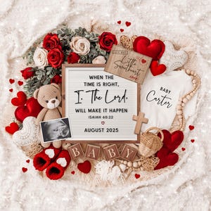 Christian Valentine&#39;s Day Pregnancy Announcement: Boho Teddy Bear (Digital Template)