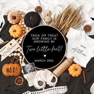 Halloween Digital Pregnancy Announcement, Neutral, Social Media, Facebook, Instagram, With Sonogram, Autumn, Halloween, Fall