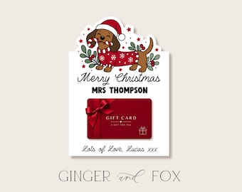 Christmas Daschound / Sausage Dog Teacher Gift Card Template - School Gift
