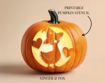 Cute Silly Goose with Witch Hat Pumpkin Carving Stencil, Easy Halloween Design (Digital Download)