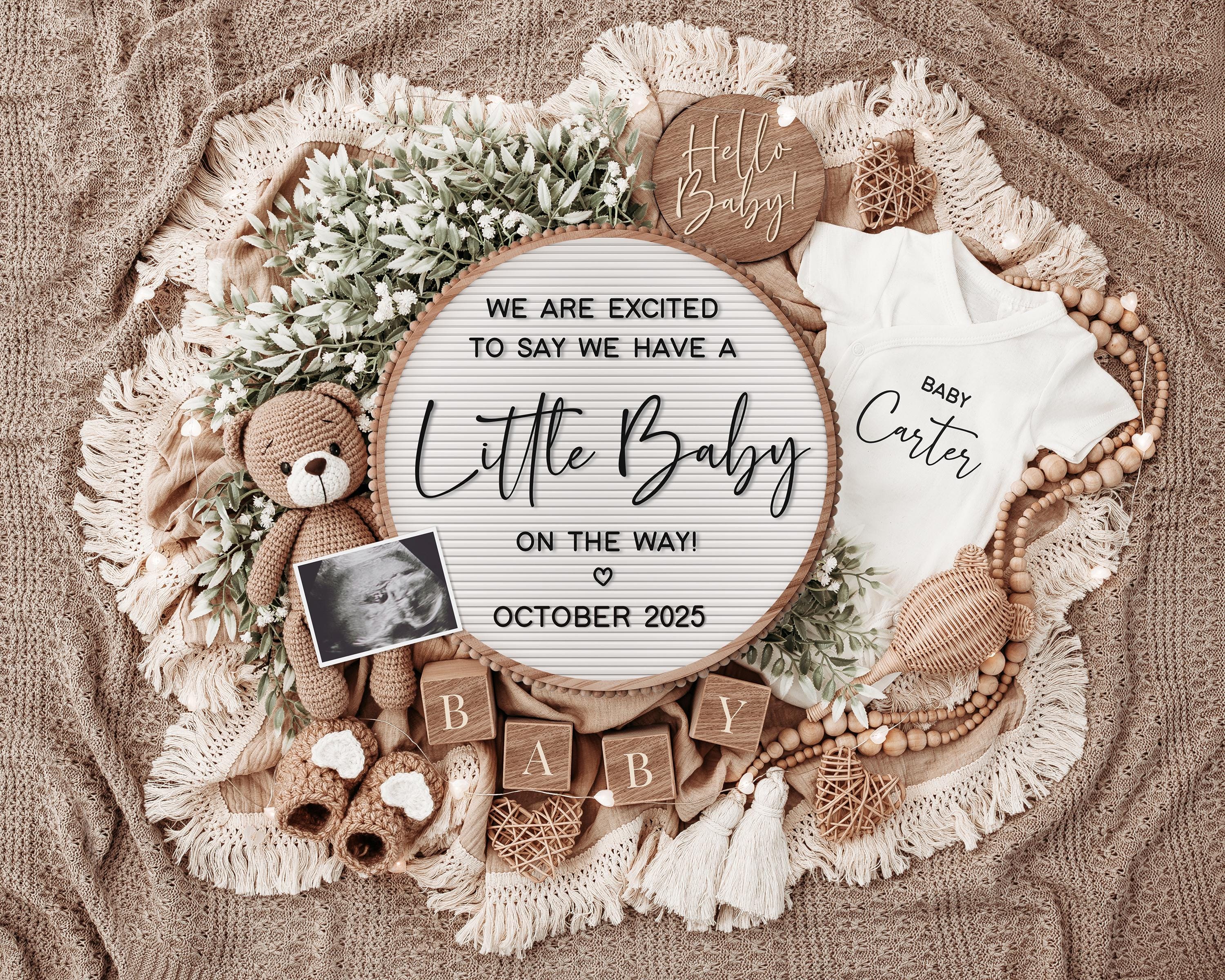 Boho Teddy Bear Pregnancy Announcement: Editable Social Media Template (Digital Download)
