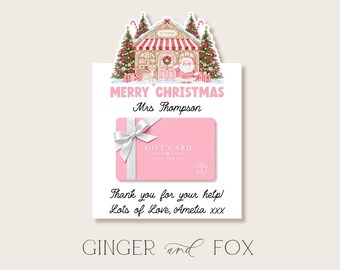 Christmas Pink Girlie Santa Christmas Teacher Gift Card Template - School Gift