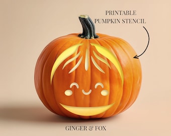 Cute Kawaii Dumpling Pumpkin Carving Stencil, Easy Halloween Design (Digital Download)