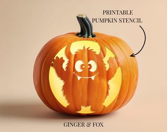 Cute Monster Pumpkin Carving Stencil, Easy Halloween Design (Digital Download)