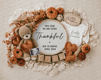 Thanksgiving Pregnancy Announcement Digital, Baby Announcement, Social Media Reveal