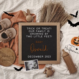 Halloween Digital Pregnancy Announcement, Neutral, Social Media, Facebook, Instagram, With Sonogram, Autumn, Halloween, Fall