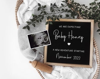 Digital Pregnancy Announcement, Neutral, Grey, Baby Announcement, Social Media, Facebook, Instagram, with sonogram / ultrasound