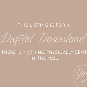 Może przedstawiać: Beżowe tło z białym tekstem, kt&oacute;ry brzmi "THIS LISTING IS FOR A Digital Download THERE IS NOTHING PHYSICALLY SENT IN THE MAIL." Logo w prawym dolnym rogu brzmi "ORIGINAL PREGNANCY ANNOUNCEMENTS Ginger and Fox DIGITAL".