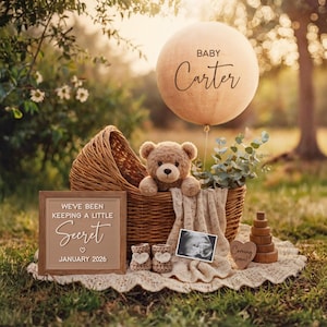 Teddy Bear Boho Pregnancy Announcement: Social Media Reveal (Editable Template)