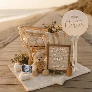 Beach Theme Digital Pregnancy Announcement: Editable Social Media Template