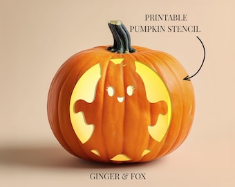 Cute Girlie Ghost With Bow Pumpkin Carving Stencil, Easy Halloween Design (Digital Download)