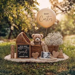 Teddy Bear Boho Pregnancy Announcement: Social Media Reveal (Digital Download)
