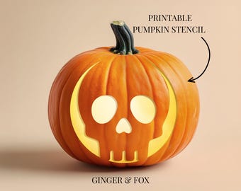 Cute Skull Pumpkin Carving Stencil, Easy Halloween Design (Digital Download)