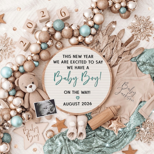 Boy New Year Pregnancy Announcement: Social Media Template (Digital)