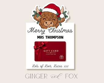 Christmas Highland Cow/Cattle Teacher Gift Card Template - School Gift