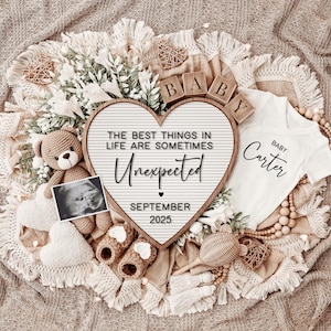 Editable Boho Teddy Bear Pregnancy Announcement: Social Media Reveal (Digital Download)