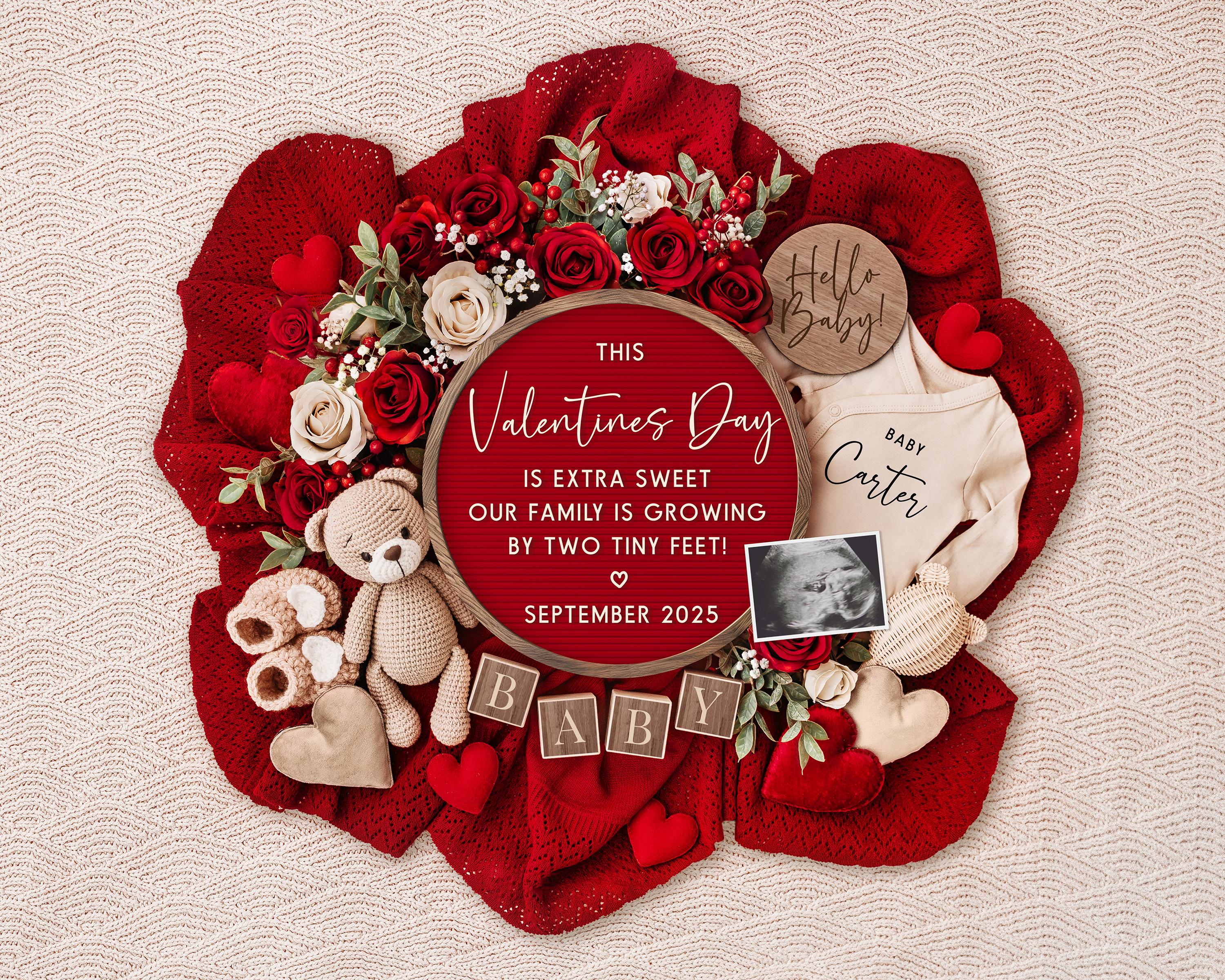 Valentine's Day Digital Pregnancy Announcement, Baby Announcement, Baby Reveal, Social Media Reveal, Extra Sweet,February, Editable Template