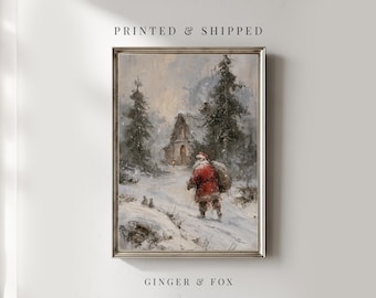 Santa Walking in the Snow - Christmas / Winter Wall Decor Physical Art Print