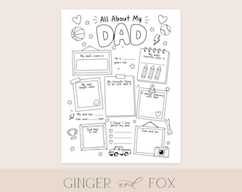 All About My Dad Coloring Activity (Printable Digital Download) - Gift for Daddy