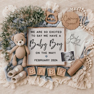 Boy Digital Pregnancy Announcement, Neutral, Social Media, Facebook, Instagram, Gender Reveal