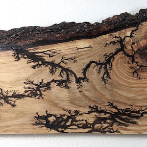 Live Edge Wandkunst | Lichtenberg Brennen Rustikal Dekor | Epoxyd-behandelte Tanne | 24 &quot;x 10&quot; Naturholz Display