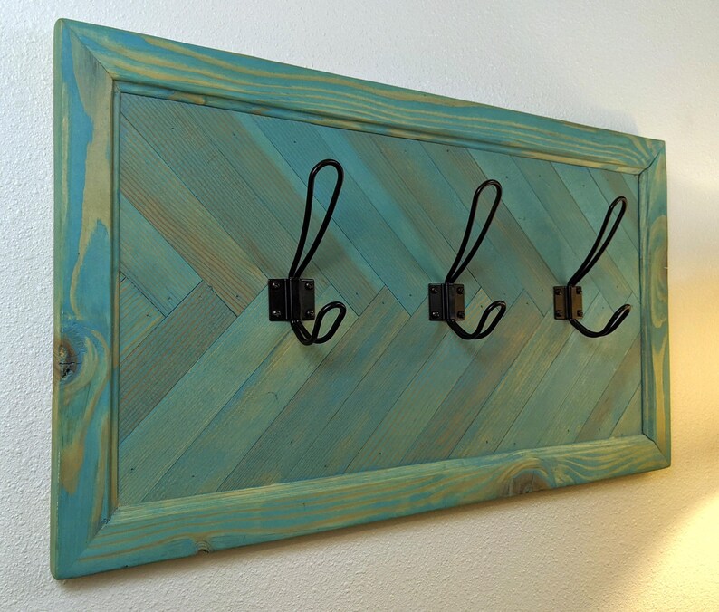Unique Turquoise Herringbone Coat Rack With Hooks – 24.5