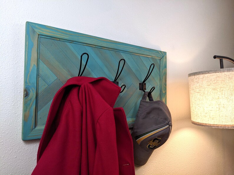 Unique Turquoise Herringbone Coat Rack With Hooks – 24.5