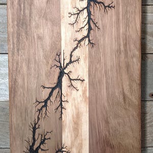 Walnut and Maple Serving/Charcuterie/Display Board with Lichtenberg Burning Design - 10&quot;x24&quot;