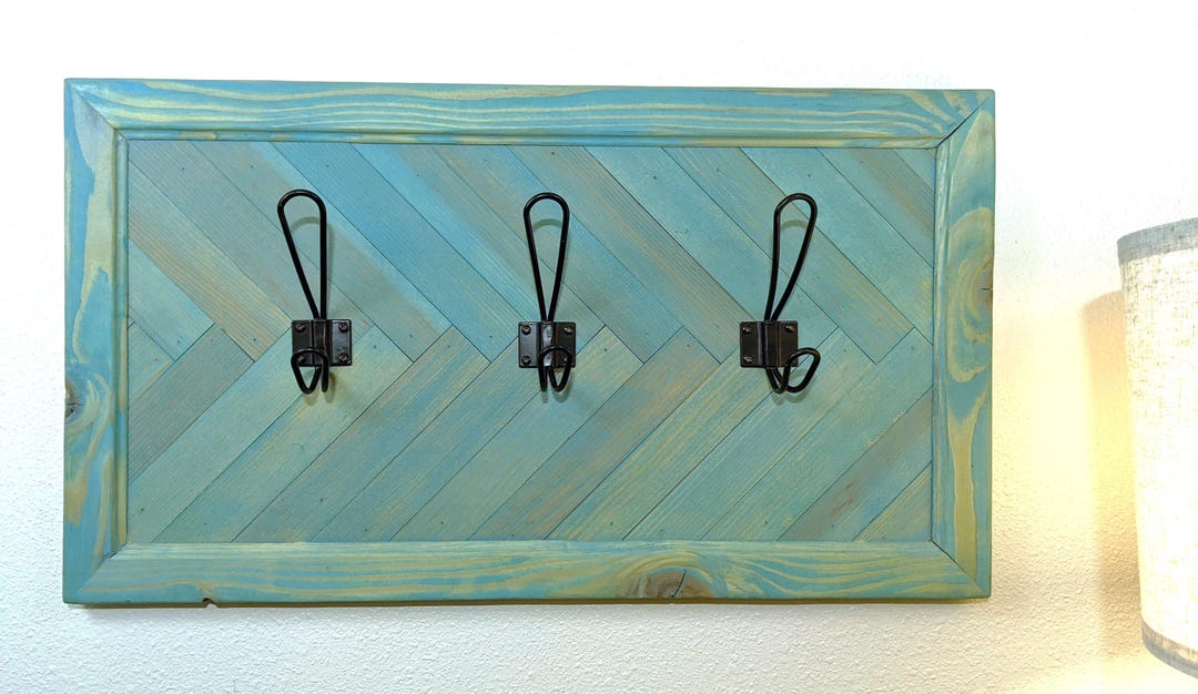 Unique Turquoise Herringbone Coat Rack With Hooks – 24.5