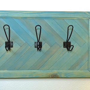 Unique Turquoise Herringbone Coat Rack With Hooks – 24.5