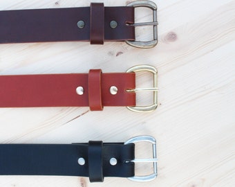 Mens Leather Belt with Solid Brass Buckle Made in England