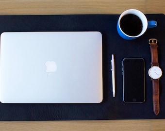Black Leather Desk Pad: Handmade Table Mat, London