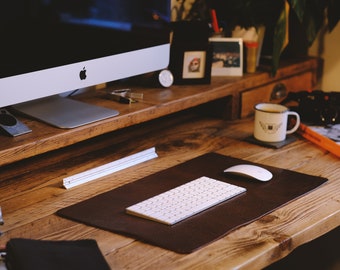 Brown Leather Desk Pad: Handcrafted Table Mat, Made in England